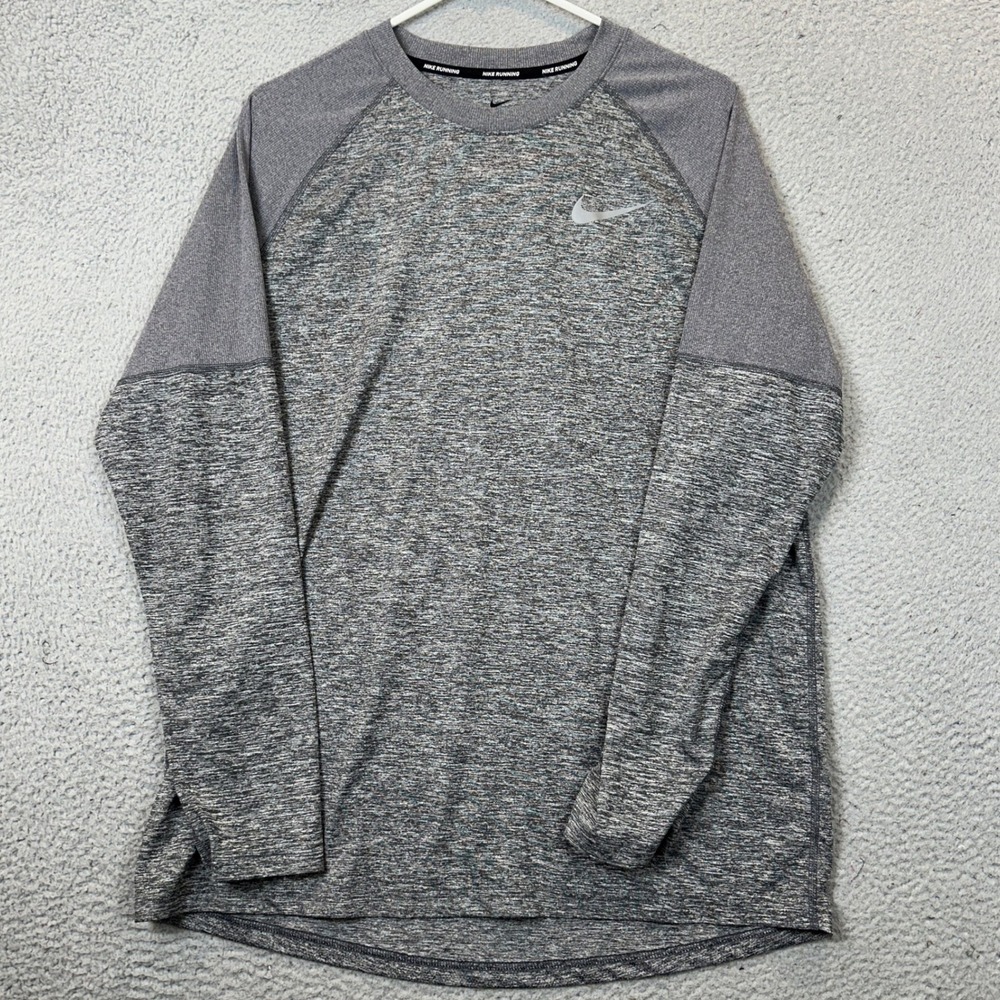 Nike Running Shirt Mens Large Dri-FIT Grey Space Dye Activewear Top Long Sleeve